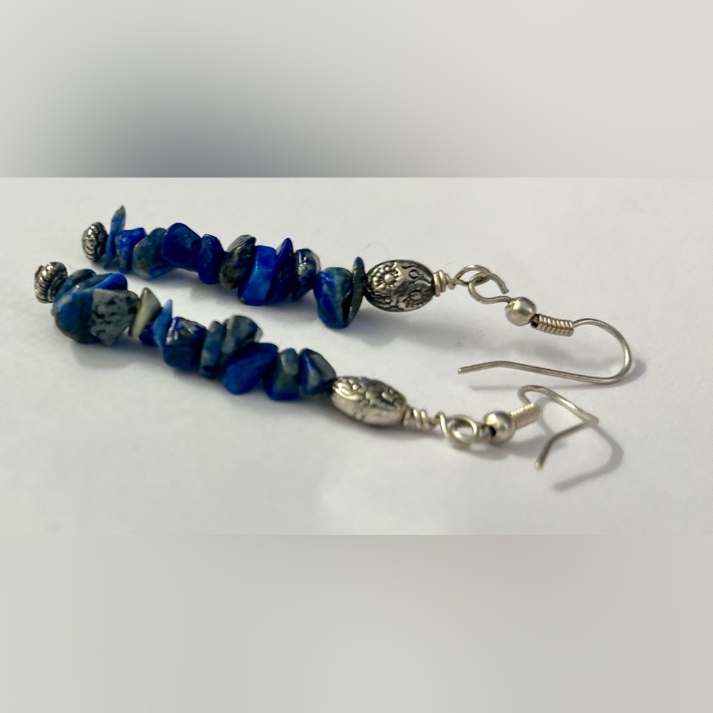 Blue gemstone wire pierced earrings jewelry - Picture 10 of 16